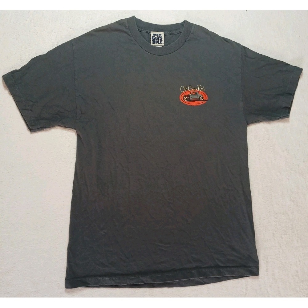 Old Guy Rules Mens Large Gray‎ Crew Neck T Shirt Graphic Hot Rod Rust We Trust